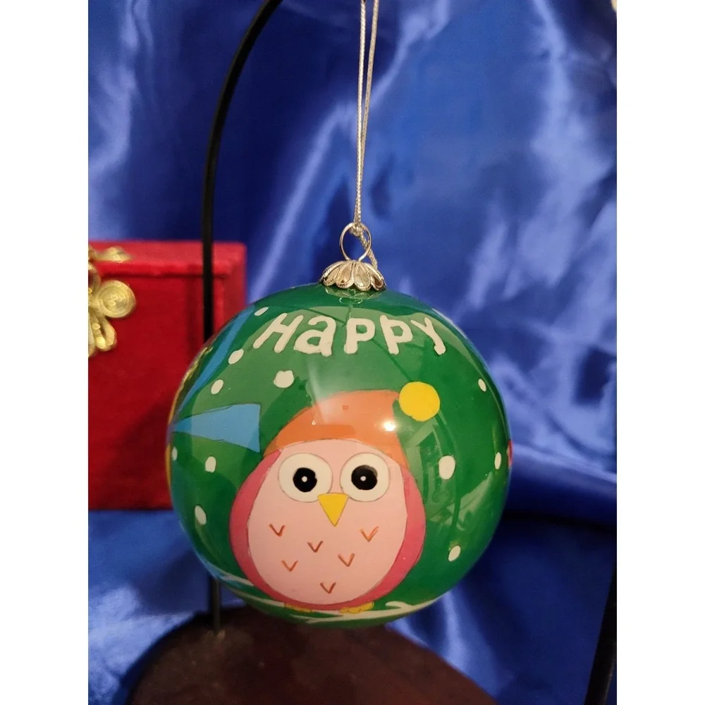 Glass Ball Ornament Pier 1 Imports Li Bien Happy Holidays Owls 2012